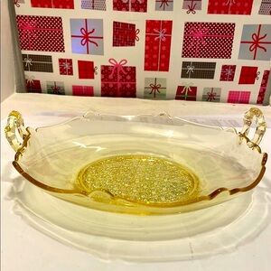 Lancaster Glass Yellow Cane Landrum Pattern Depression Gold Serveware Tray